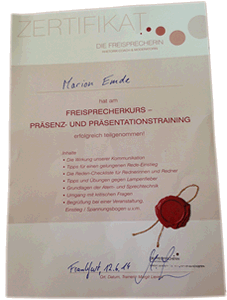 Zertifikat von Marion Emde
